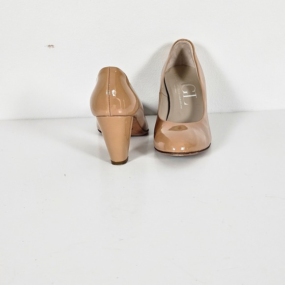 AGL Attilio Giusti Leombruni Tan Patent Leather Round Toe Block Heel Pumps 6 - Picture 2 of 9